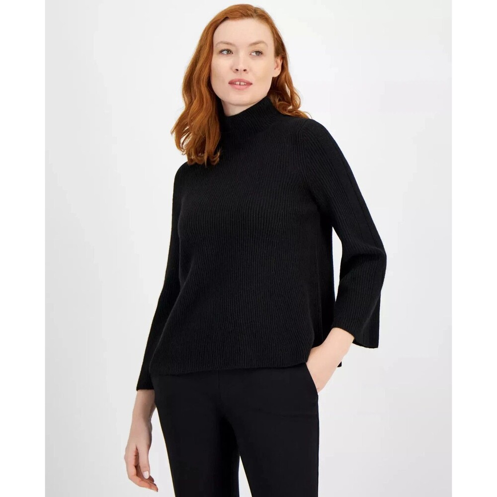 Anne Klein Women's Bell-Sleeve Pullover Sweater Warm Cozy Knit Top Black XXS